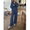 imageANRABESS Women Two Piece Outfits Sweater Sets Lounge Waffle Knit Pullover Matching Wide Leg Pants Tracksuit 2025 Fall FashionDeep Blue