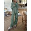 imageANRABESS Women Two Piece Outfits Sweater Sets Lounge Waffle Knit Pullover Matching Wide Leg Pants Tracksuit 2025 Fall FashionGreen