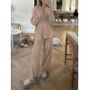 imageANRABESS Women Two Piece Outfits Sweater Sets Lounge Waffle Knit Pullover Matching Wide Leg Pants Tracksuit 2025 Fall FashionKhaki