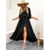imageANRABESS Womens 12 Sleeve Beach Wedding Guest Maxi Dresses 2025 Fall Wrap V Neck Boho Floral Flowy Slit Long Summer DressesBlack