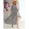 imageANRABESS Womens 12 Sleeve Beach Wedding Guest Maxi Dresses 2025 Fall Wrap V Neck Boho Floral Flowy Slit Long Summer DressesFloral Black White