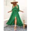 imageANRABESS Womens 12 Sleeve Beach Wedding Guest Maxi Dresses 2025 Fall Wrap V Neck Boho Floral Flowy Slit Long Summer DressesGreen