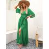 imageANRABESS Womens 12 Sleeve Beach Wedding Guest Maxi Dresses 2025 Fall Wrap V Neck Boho Floral Flowy Slit Long Summer DressesGreen
