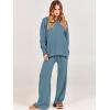 imageANRABESS Womens 2 Piece Outfits Fall Lounge Set 2025 Oversized Chunky Knit Sweater Top Wide Leg Pants Loungewear ClothesBlue