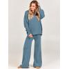 imageANRABESS Womens 2 Piece Outfits Fall Lounge Set 2025 Oversized Chunky Knit Sweater Top Wide Leg Pants Loungewear ClothesBlue