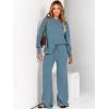 imageANRABESS Womens 2 Piece Outfits Fall Lounge Set 2025 Oversized Chunky Knit Sweater Top Wide Leg Pants Loungewear ClothesBlue