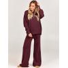 imageANRABESS Womens 2 Piece Outfits Fall Lounge Set 2025 Oversized Chunky Knit Sweater Top Wide Leg Pants Loungewear ClothesBurgundy