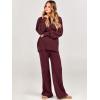 imageANRABESS Womens 2 Piece Outfits Fall Lounge Set 2025 Oversized Chunky Knit Sweater Top Wide Leg Pants Loungewear ClothesBurgundy