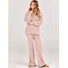 imageANRABESS Womens 2 Piece Outfits Fall Lounge Set 2025 Oversized Chunky Knit Sweater Top Wide Leg Pants Loungewear ClothesPink