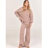 imageANRABESS Womens 2 Piece Outfits Fall Lounge Set 2025 Oversized Chunky Knit Sweater Top Wide Leg Pants Loungewear ClothesPink Apricot