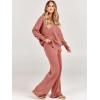 imageANRABESS Womens 2 Piece Outfits Fall Lounge Set 2025 Oversized Chunky Knit Sweater Top Wide Leg Pants Loungewear ClothesRust