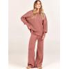 imageANRABESS Womens 2 Piece Outfits Fall Lounge Set 2025 Oversized Chunky Knit Sweater Top Wide Leg Pants Loungewear ClothesRust
