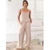 imageANRABESS Womens 2 Piece Outfits Linen Pants Jumpsuit Matching Lounge Set Casual Summer Beach Vacation Trendy ClothesApricot
