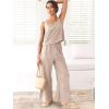 imageANRABESS Womens 2 Piece Outfits Linen Pants Jumpsuit Matching Lounge Set Casual Summer Beach Vacation Trendy ClothesApricot