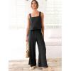imageANRABESS Womens 2 Piece Outfits Linen Pants Jumpsuit Matching Lounge Set Casual Summer Beach Vacation Trendy ClothesBlack