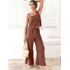 imageANRABESS Womens 2 Piece Outfits Linen Pants Jumpsuit Matching Lounge Set Casual Summer Beach Vacation Trendy ClothesBrown
