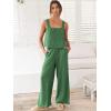imageANRABESS Womens 2 Piece Outfits Linen Pants Jumpsuit Matching Lounge Set Casual Summer Beach Vacation Trendy ClothesGrass