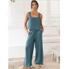 imageANRABESS Womens 2 Piece Outfits Linen Pants Jumpsuit Matching Lounge Set Casual Summer Beach Vacation Trendy ClothesGrey Blue