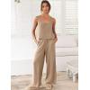 imageANRABESS Womens 2 Piece Outfits Linen Pants Jumpsuit Matching Lounge Set Casual Summer Beach Vacation Trendy ClothesKhaki