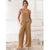 imageANRABESS Womens 2 Piece Outfits Linen Pants Jumpsuit Matching Lounge Set Casual Summer Beach Vacation Trendy ClothesLight Brown