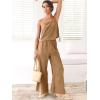 imageANRABESS Womens 2 Piece Outfits Linen Pants Jumpsuit Matching Lounge Set Casual Summer Beach Vacation Trendy ClothesLight Brown