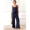 imageANRABESS Womens 2 Piece Outfits Linen Pants Jumpsuit Matching Lounge Set Casual Summer Beach Vacation Trendy ClothesNavy Blue