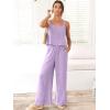 imageANRABESS Womens 2 Piece Outfits Linen Pants Jumpsuit Matching Lounge Set Casual Summer Beach Vacation Trendy ClothesPurple