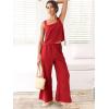 imageANRABESS Womens 2 Piece Outfits Linen Pants Jumpsuit Matching Lounge Set Casual Summer Beach Vacation Trendy ClothesRed