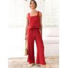 imageANRABESS Womens 2 Piece Outfits Linen Pants Jumpsuit Matching Lounge Set Casual Summer Beach Vacation Trendy ClothesRed
