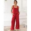 imageANRABESS Womens 2 Piece Outfits Linen Pants Jumpsuit Matching Lounge Set Casual Summer Beach Vacation Trendy ClothesRed