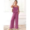 imageANRABESS Womens 2 Piece Outfits Linen Pants Jumpsuit Matching Lounge Set Casual Summer Beach Vacation Trendy ClothesRose