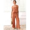 imageANRABESS Womens 2 Piece Outfits Linen Pants Jumpsuit Matching Lounge Set Casual Summer Beach Vacation Trendy ClothesRust
