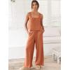 imageANRABESS Womens 2 Piece Outfits Linen Pants Jumpsuit Matching Lounge Set Casual Summer Beach Vacation Trendy ClothesRust