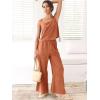 imageANRABESS Womens 2 Piece Outfits Linen Pants Jumpsuit Matching Lounge Set Casual Summer Beach Vacation Trendy ClothesRust