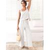 imageANRABESS Womens 2 Piece Outfits Linen Pants Jumpsuit Matching Lounge Set Casual Summer Beach Vacation Trendy ClothesWhite