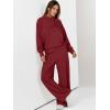 imageANRABESS Womens 2 Piece Outfits Sweatsuit Set 2025 Fall Drawstring Sweatshirt Wide Leg Sweatpant Lounge Set TracksuitBurgundy