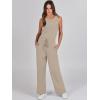 imageANRABESS Womens Jumpsuits 2025 Spring Fall Thick Casual Romper Sleeveless Wide Leg Pants One Piece Outfits Vacation ClothesApricot