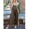 imageANRABESS Womens Jumpsuits Overalls Linen Wide Leg Jumpers Casual Summer Fall Outfits 2025 Beach Vacation Clothes with PocketsBrown