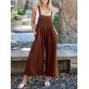 imageANRABESS Womens Jumpsuits Overalls Linen Wide Leg Jumpers Casual Summer Fall Outfits 2025 Beach Vacation Clothes with PocketsDark Brown