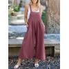 imageANRABESS Womens Jumpsuits Overalls Linen Wide Leg Jumpers Casual Summer Fall Outfits 2025 Beach Vacation Clothes with PocketsFuchsia