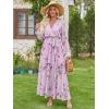imageANRABESS Womens Long Sleeve Floral Maxi Dress Boho Flowy Wrap Slit V Neck Beach Fall Wedding Guest Party Vacation DressesFloral Purple
