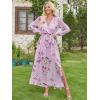 imageANRABESS Womens Long Sleeve Floral Maxi Dress Boho Flowy Wrap Slit V Neck Beach Fall Wedding Guest Party Vacation DressesFloral Purple