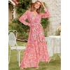 imageANRABESS Womens Long Sleeve Floral Maxi Dress Boho Flowy Wrap Slit V Neck Beach Fall Wedding Guest Party Vacation DressesGrey Pink Floral