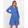 imageANRABESS Womens Long Sleeve V Neck MIdi Dresses Hollow Out Eyelet Casual Tiered 2025 Fall Beach Vacation Dress with PocketsBlue