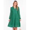 imageANRABESS Womens Long Sleeve V Neck MIdi Dresses Hollow Out Eyelet Casual Tiered 2025 Fall Beach Vacation Dress with PocketsGreen
