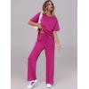imageANRABESS Womens Lounge Sets 2 Piece Outfits Summer Casual Short Sleeve Sweatsuits Matching Tracksuits Wide Leg Pant SetHot Pink