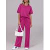 imageANRABESS Womens Lounge Sets 2 Piece Outfits Summer Casual Short Sleeve Sweatsuits Matching Tracksuits Wide Leg Pant SetHot Pink