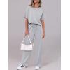 imageANRABESS Womens Lounge Sets 2 Piece Outfits Summer Casual Short Sleeve Sweatsuits Matching Tracksuits Wide Leg Pant SetLight Grey