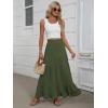 imageANRABESS Womens Maxi Skirt Elastic High Waist Swing Tiered Aline Flowy Pleated Boho Beach Vacation Long SkirtsDark Green