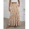 imageANRABESS Womens Maxi Skirt Elastic High Waist Swing Tiered Aline Flowy Pleated Boho Beach Vacation Long SkirtsFloral Orange Red